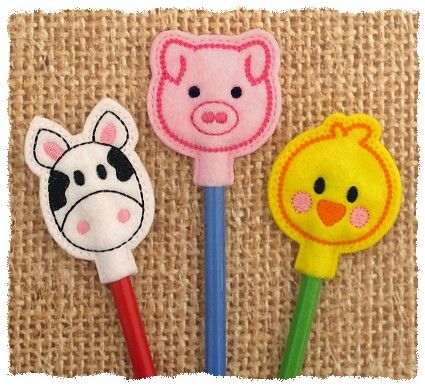 Farm Animal Pencil Toppers - GG Designs Embroidery