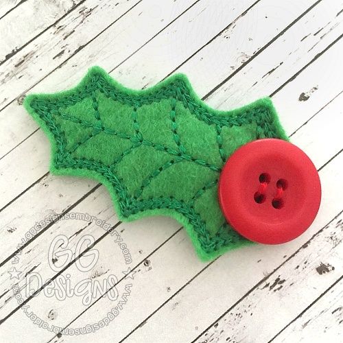 Holly Leaf Clip Cover Felt Stitchies